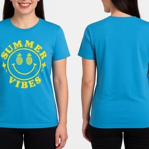 Bella + Canvas Size XL Blue and Yellow Summer Vibes Tee NEW